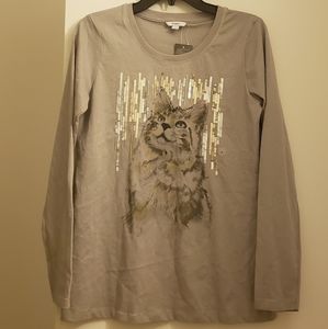 Women long sleeve tee with cat pattern